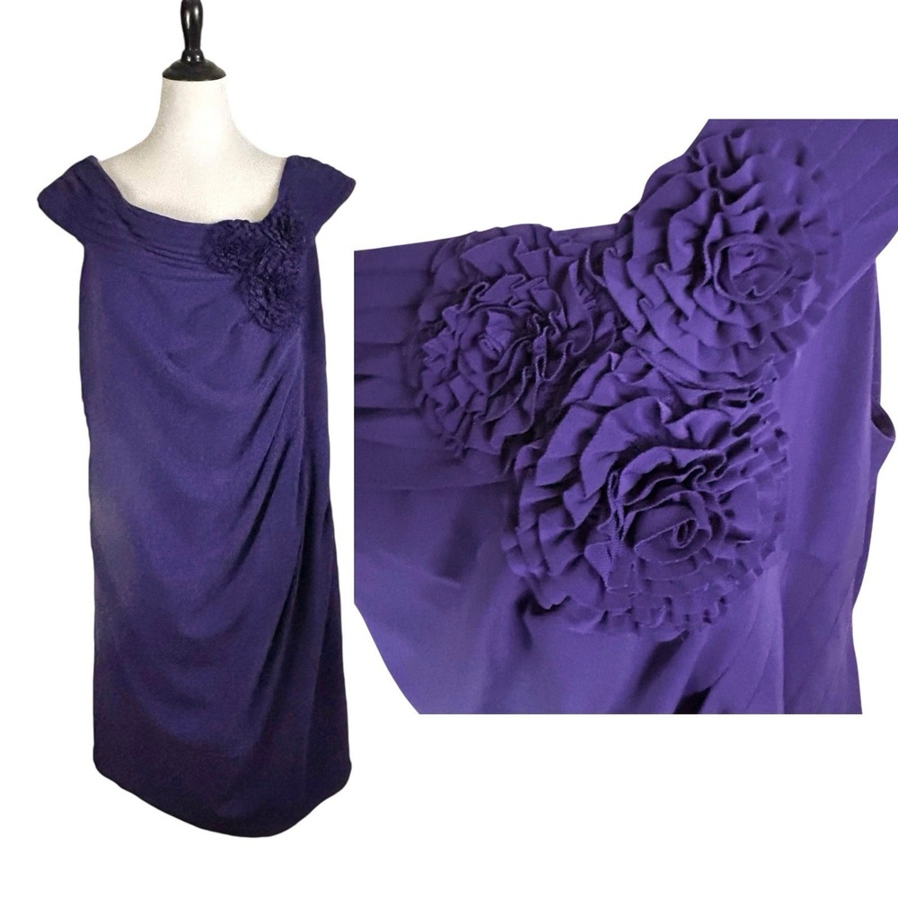 Collection DRESSBARN Woman Purple Rosette DRESS 24 SHEATH Wedding Party Church